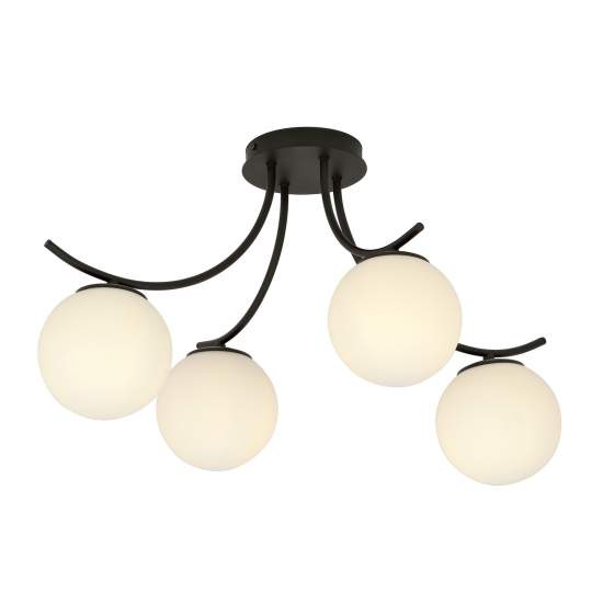 Plafoniera Moderna 4 Luci Coeo In Acciaio Nero E Diffusori In Vetro Opale LA0104-EB-PL4-NR-BI