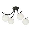 Plafoniera Moderna 4 Luci Coeo In Acciaio Nero E Diffusori In Vetro Opale LA0104-EB-PL4-NR-BI