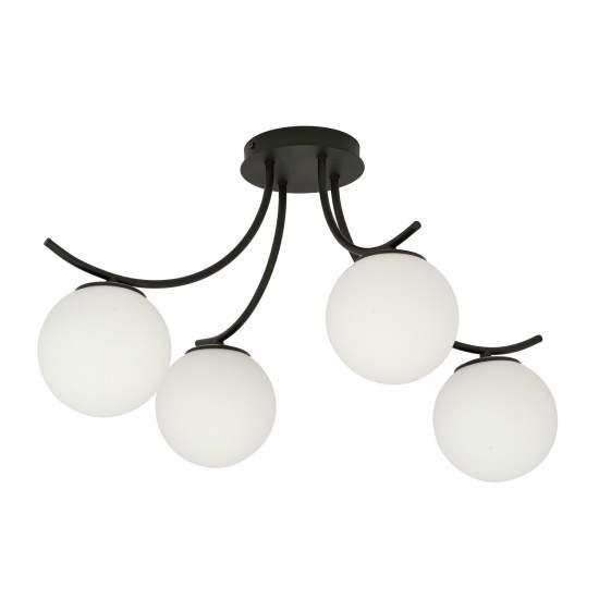 Plafoniera Moderna 4 Luci Coeo In Acciaio Nero E Diffusori In Vetro Opale LA0104-EB-PL4-NR-BI