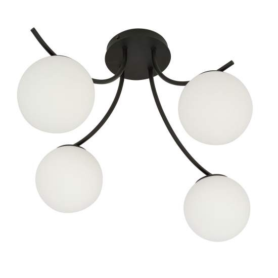 Plafoniera Moderna 4 Luci Coeo In Acciaio Nero E Diffusori In Vetro Opale LA0104-EB-PL4-NR-BI