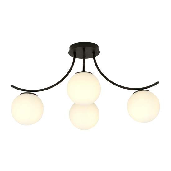 Plafoniera Moderna 4 Luci Coeo In Acciaio Nero E Diffusori In Vetro Opale LA0104-EB-PL4-NR-BI