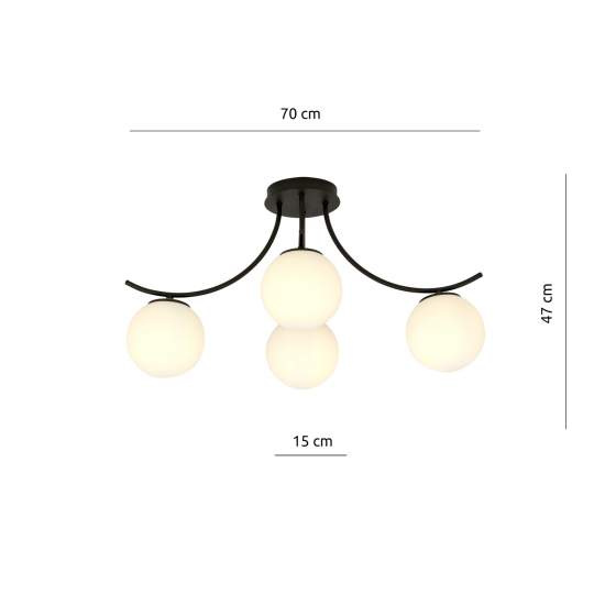 Plafoniera Moderna 4 Luci Coeo In Acciaio Nero E Diffusori In Vetro Opale LA0104-EB-PL4-NR-BI