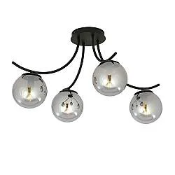 Plafoniera Moderna 4 Luci Coeo In Acciaio Nero E Diffusori In Vetro Fumè