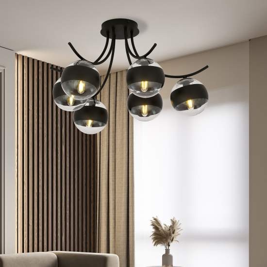 Plafoniera Moderna Coeo Acciaio Nero 6 Luci E14 Ip20 LA0104-EB-PL6-NR