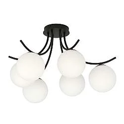 Plafoniera Moderna 6 Luci Coeo In Acciaio Nero E Diffusori In Vetro Opale