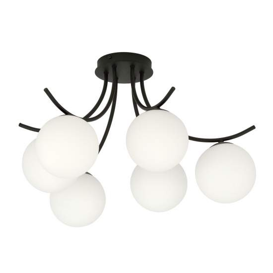 Plafoniera Moderna 6 Luci Coeo In Acciaio Nero E Diffusori In Vetro Opale LA0104-EB-PL6-NR-BI