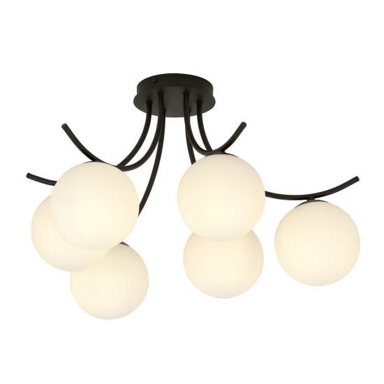 Plafoniera Moderna 6 Luci Coeo In Acciaio Nero E Diffusori In Vetro Opale LA0104-EB-PL6-NR-BI