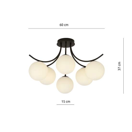 Plafoniera Moderna 6 Luci Coeo In Acciaio Nero E Diffusori In Vetro Opale LA0104-EB-PL6-NR-BI