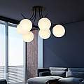 Plafoniera Moderna 6 Luci Coeo In Acciaio Nero E Diffusori In Vetro Opale LA0104-EB-PL6-NR-BI
