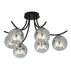 Plafoniera Moderna 6 Luci Coeo In Acciaio Nero E Diffusori In Vetro Fumè