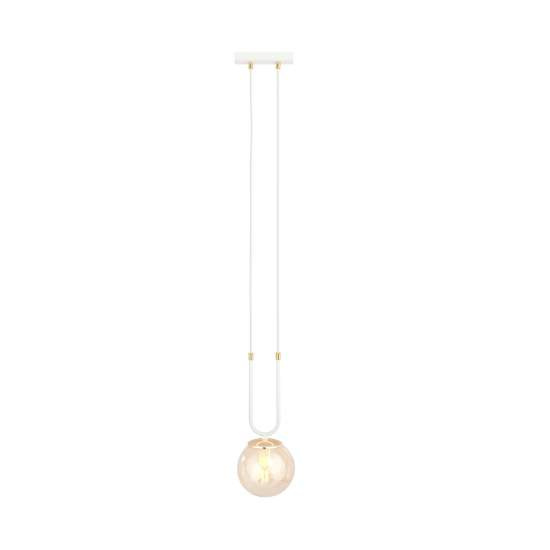 Sospensione Contemporanea 1 Luce Crio Acciaio Bianco Oro E Sfera Vetro Ambra LA0105-EB-1-BI-AM