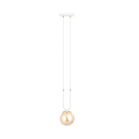 Sospensione Contemporanea 1 Luce Crio Acciaio Bianco Oro E Sfera Vetro Ambra LA0105-EB-1-BI-AM
