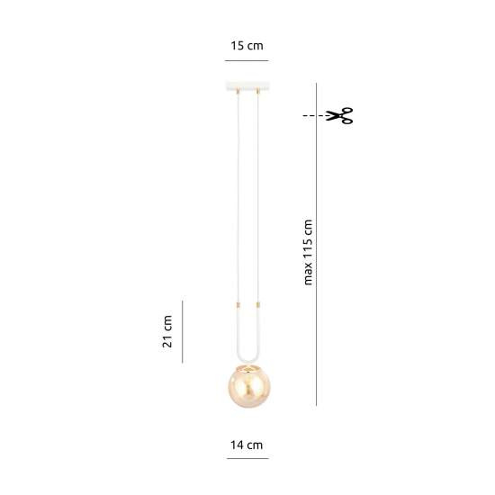 Sospensione Contemporanea 1 Luce Crio Acciaio Bianco Oro E Sfera Vetro Ambra LA0105-EB-1-BI-AM
