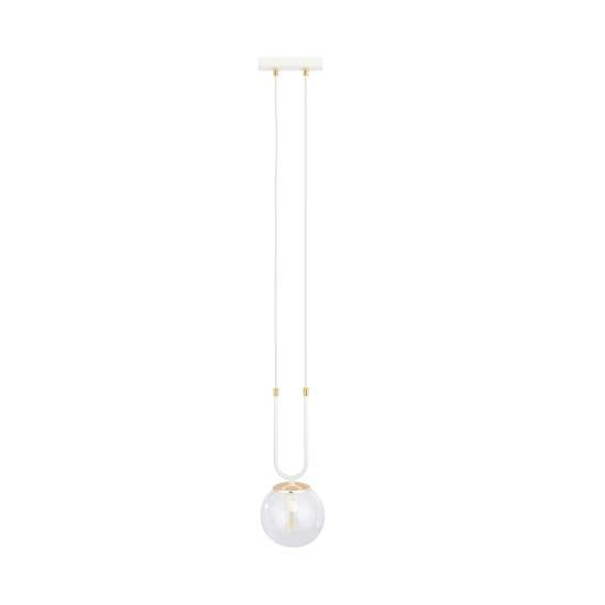 Sospensione 1 Luce Crio In Acciaio Bianco Oro E Sfera In Vetro Trasparente LA0105-EB-1-BI-TR