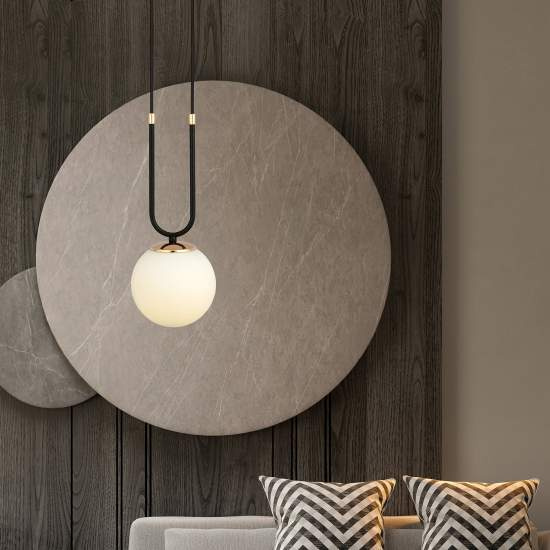 Sospensione Contemporanea 1 Luce Crio In Acciaio Nero Oro E Sfera Vetro Opalino LA0105-EB-1-NR-BI