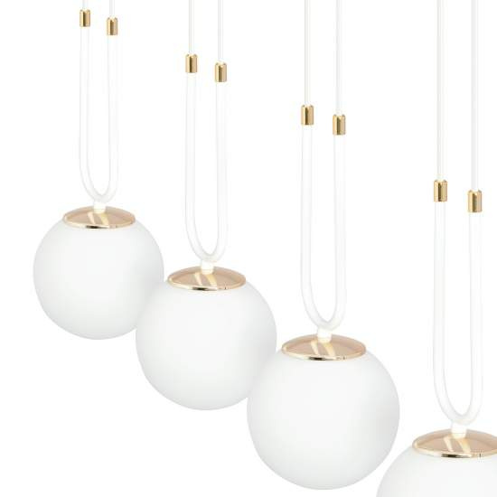 Sospensione Contemporanea 3 Luci Crio Acciaio Bianco Oro E Sfere Vetro Opalino LA0105-EB-3-BI
