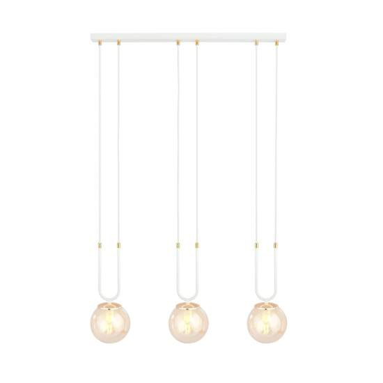 Sospensione Contemporanea 3 Luci Crio Acciaio Bianco Oro E Sfera Vetro Ambra LA0105-EB-3-BI-AM