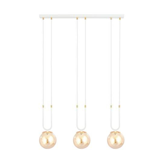 Sospensione Contemporanea 3 Luci Crio Acciaio Bianco Oro E Sfera Vetro Ambra LA0105-EB-3-BI-AM