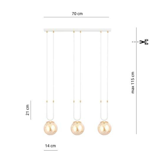 Sospensione Contemporanea 3 Luci Crio Acciaio Bianco Oro E Sfera Vetro Ambra LA0105-EB-3-BI-AM