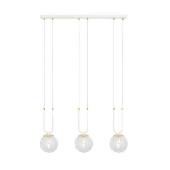 Sospensione 3 Luci Crio In Acciaio Bianco Oro E Sfera In Vetro Trasparente LA0105-EB-3-BI-TR