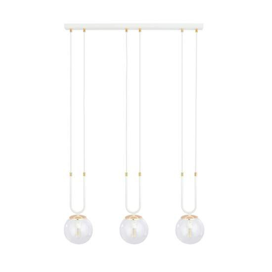 Sospensione 3 Luci Crio In Acciaio Bianco Oro E Sfera In Vetro Trasparente LA0105-EB-3-BI-TR
