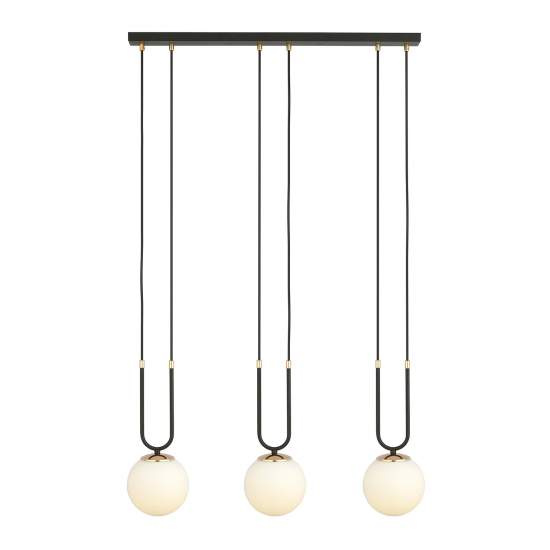 Sospensione Contemporanea 3 Luci Crio In Acciaio Nero Oro E Sfere Vetro Opalino LA0105-EB-3-NR-BI