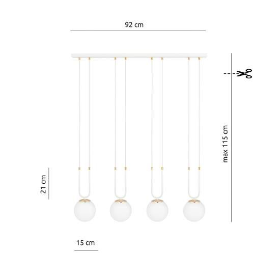 Sospensione Contemporanea 4 Luci Crio Acciaio Bianco Oro E Sfere Vetro Opalino LA0105-EB-4-BI
