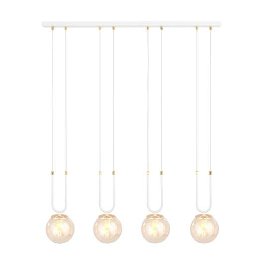 Sospensione Contemporanea 4 Luci Crio Acciaio Bianco Oro E Sfera Vetro Ambra LA0105-EB-4-BI-AM