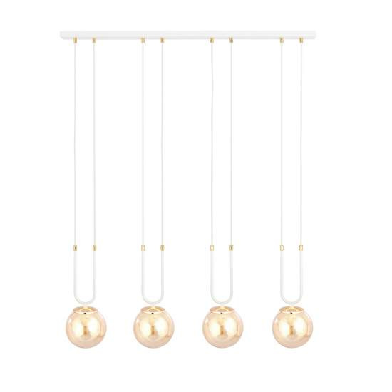 Sospensione Contemporanea 4 Luci Crio Acciaio Bianco Oro E Sfera Vetro Ambra LA0105-EB-4-BI-AM