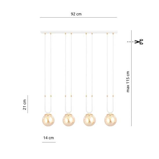 Sospensione Contemporanea 4 Luci Crio Acciaio Bianco Oro E Sfera Vetro Ambra LA0105-EB-4-BI-AM