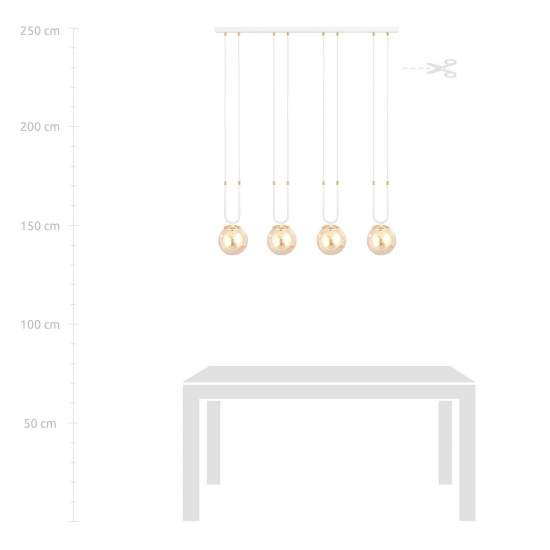 Sospensione Contemporanea 4 Luci Crio Acciaio Bianco Oro E Sfera Vetro Ambra LA0105-EB-4-BI-AM