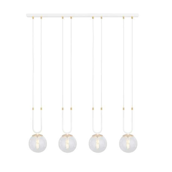 Sospensione 4 Luci Crio In Acciaio Bianco Oro E Sfera In Vetro Trasparente LA0105-EB-4-BI-TR
