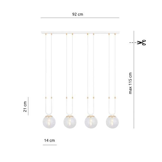 Sospensione 4 Luci Crio In Acciaio Bianco Oro E Sfera In Vetro Trasparente LA0105-EB-4-BI-TR