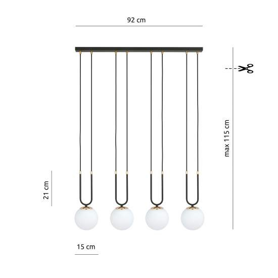 Sospensione Contemporanea 4 Luci Crio In Acciaio Nero Oro E Sfere Vetro Opalino LA0105-EB-4-NR-BI