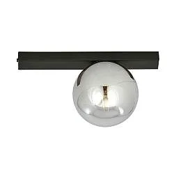 Plafoniera Moderna 1 Luce Giapeto Barra In Acciaio Nero E Sfera Di Vetro Fumè