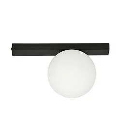 Plafoniera Moderna 1 Luce Giapeto Barra In Acciaio Nero E Sfera Di Vetro Opale
