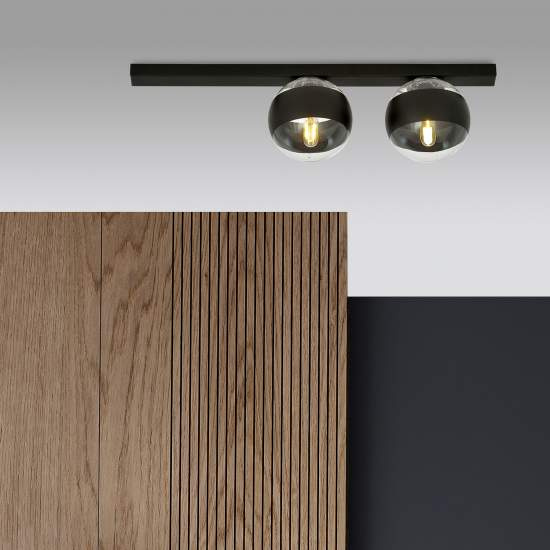 Plafoniera Moderna Giapeto Acciaio Nero 2 Luci E14 Ip20 LA0106-EB-PL2-NR-TR