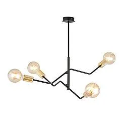 Sospensione Industrial 4 Luci Sugu Acciaio Nero E Oro Bracci Regolabili