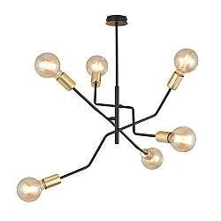 Sospensione Industrial 6 Luci Sugu Acciaio Nero E Oro Bracci Regolabili