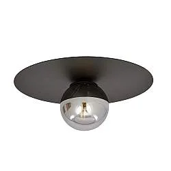 Plafoniera Minimal 1 Luce Mnemosine In Acciaio Nero E Sfera Di Vetro Fumè