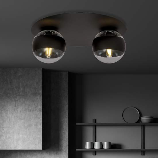 Plafoniera Minimal Mnemosine Acciaio Nero 2 Luci E14 Ip20 LA0108-EB-PL2-NR