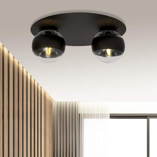 Plafoniera Minimal Mnemosine Acciaio Nero 2 Luci E14 Ip20 LA0108-EB-PL2-NR