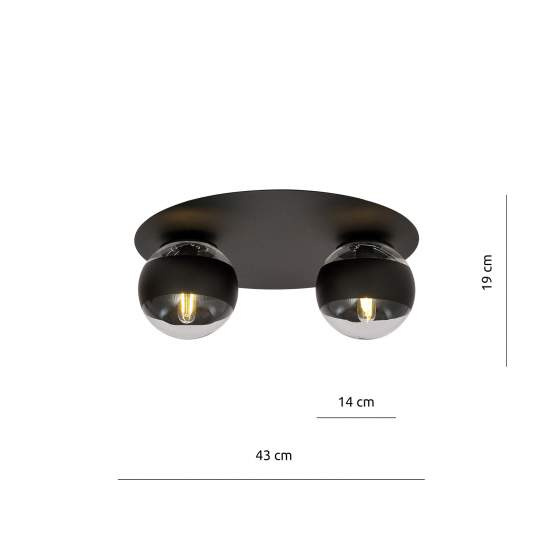 Plafoniera Minimal Mnemosine Acciaio Nero 2 Luci E14 Ip20 LA0108-EB-PL2-NR