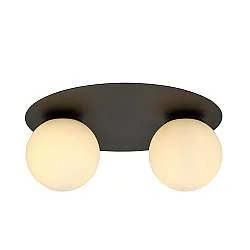 Plafoniera Minimal 2 Luci Mnemosine In Acciaio Nero E Sfere Di Vetro Opale