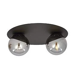 Plafoniera Minimal 2 Luci Mnemosine In Acciaio Nero E Sfere Di Vetro Fumè