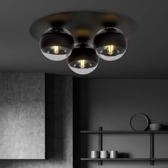 Plafoniera Minimal Mnemosine Acciaio Nero 3 Luci E14 Ip20 LA0108-EB-PL3-NR