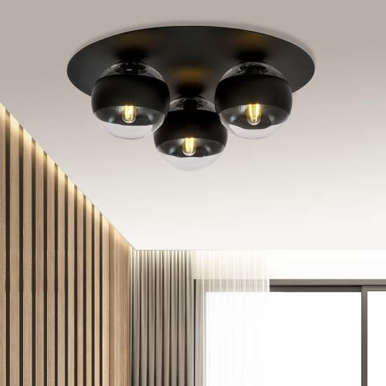Plafoniera Minimal Mnemosine Acciaio Nero 3 Luci E14 Ip20 LA0108-EB-PL3-NR