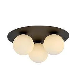 Plafoniera Minimal 3 Luci Mnemosine In Acciaio Nero E Sfere Di Vetro Opale