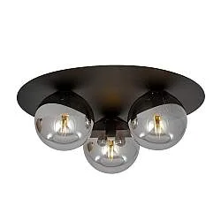 Plafoniera Minimal 3 Luci Mnemosine In Acciaio Nero E Sfere Di Vetro Fumè