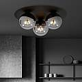 Plafoniera Minimal 3 Luci Mnemosine In Acciaio Nero E Sfere Di Vetro Fumè LA0108-EB-PL3-NR-TR